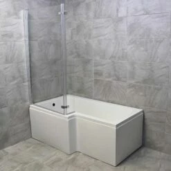 1500mm Showerbath L Shaped Compact Square Bath Inc Screen + Panel Options