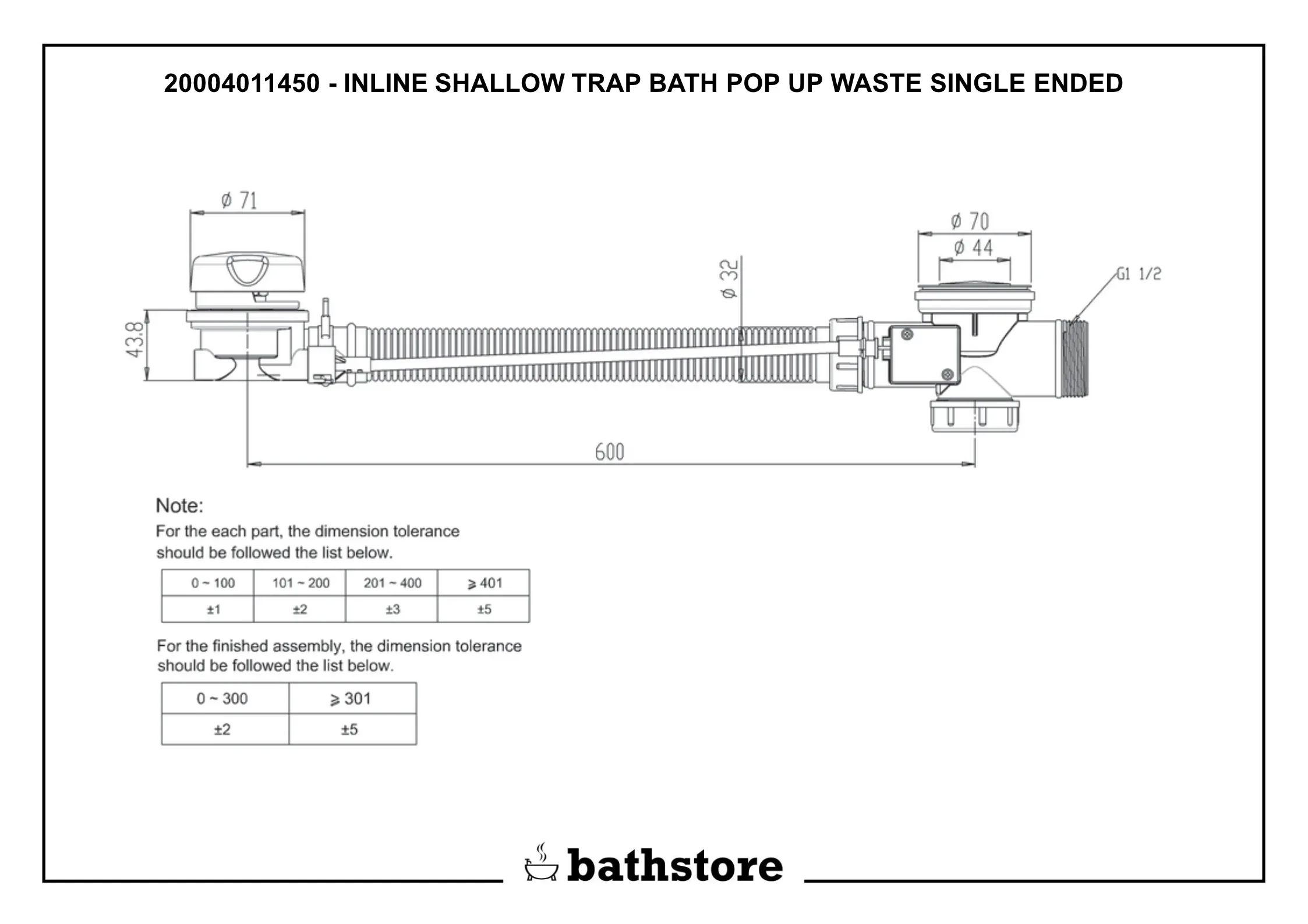 Inline Shallow Bath Trap Pop Up Waste & Overflow Ex-Bathstore 4 Inline Shallow Bath Trap Pop Up Waste & Overflow Ex-Bathstore - Image 2