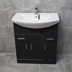 750mm Glossy Anthracite Sink Basin Vanity Unit Set Storage Unit + Toilet Set -Comparethebathroom Shop 17500 Anthracite Front