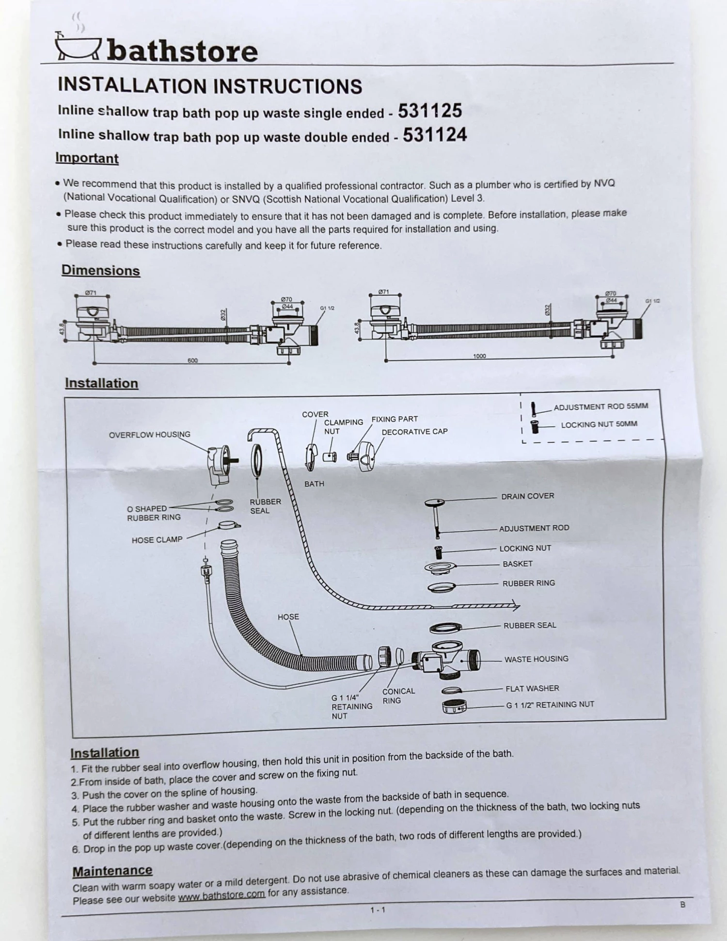 Inline Shallow Bath Trap Pop Up Waste & Overflow Ex-Bathstore 5 Inline Shallow Bath Trap Pop Up Waste & Overflow Ex-Bathstore - Image 3