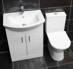 650mm Vanity Basin Sink Unit + Choice Of Rimless Toilet Bathroom Suite Set + Tap