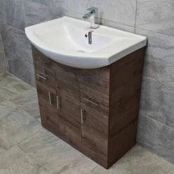 750mm Designer Walnut Oak Vanity Basin Sink Storage Unit Bathroom 12 750mm Designer Walnut Oak Vanity Basin Sink Storage Unit Bathroom -Comparethebathroom Shop 750 Athens Unit Basin waterfall side