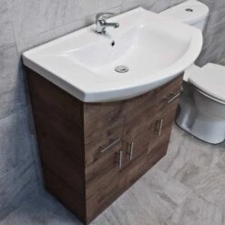 750mm Walnut Oak Sink Basin Vanity Unit Set Storage Unit + Toilet Set -Comparethebathroom Shop 750 St Moritz Vanity Griselle Set Basin uma
