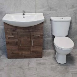 750mm Walnut Oak Sink Basin Vanity Unit Set Storage Unit + Toilet Set -Comparethebathroom Shop 750 St Moritz Vanity Griselle Set Front Uma