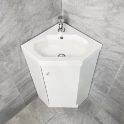 Alpine Duo 420mm Corner Cloakroom Vanity Unit With Sindee Rimless Toilet Suite -Comparethebathroom Shop Alpine Duo 420mm Corner Vanity Unit Above copy jpg webp