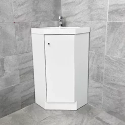 Alpine Duo 420mm Corner Cloakroom Vanity Unit With Sindee Rimless Toilet Suite -Comparethebathroom Shop Alpine Duo 420mm Corner Vanity Unit Front copy jpg webp