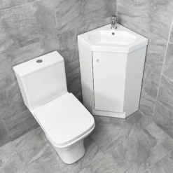 Alpine Duo 420mm Corner Cloakroom Vanity Unit With Sindee Rimless Toilet Suite -Comparethebathroom Shop Alpine Duo 420mm Corner Vanity with Sandy Toilet KIT961 Above copy jpg webp