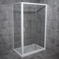 Andromeda 1000mm Or 1200mm Sliding Shower Door Cubicle + Tray Option White