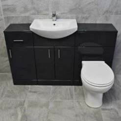 1350mm Anthracite Drawerline Vanity Set Bathroom Storage Toilet + Basin