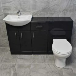 1350mm Anthracite Drawerline Vanity Set Bathroom Storage Toilet + Basin -Comparethebathroom Shop Anthracite 1400 Vanity Toilet Set Compare Front Config2
