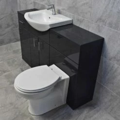 1350mm Anthracite Drawerline Vanity Set Bathroom Storage Toilet + Basin -Comparethebathroom Shop Anthracite 1400 Vanity Toilet Set Compare Side Config1
