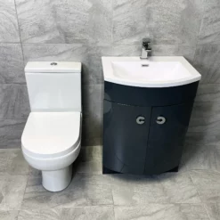 D Shape Anthracite Vanity Unit & Charlotte Close Coupled Toilet Bathroom Set