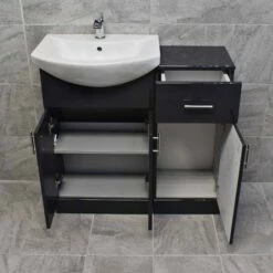 1350mm Anthracite Drawerline Vanity Set Bathroom Storage Toilet + Basin -Comparethebathroom Shop Anthracite 900 Compare Set Doors