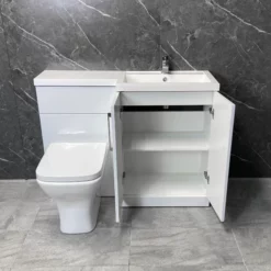 Arno 1100mm L Shape Vanity Sink + Toilet Suite With Brass Handles – Right Hand 15 Arno 1100mm L Shape Vanity Sink + Toilet Suite With Brass Handles – Right Hand -Comparethebathroom Shop Arno L Shape Vanity Set Square Pan Open KIT1003 B RH