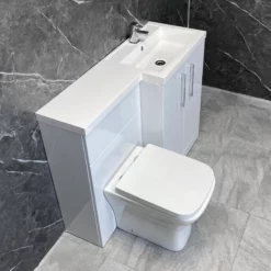 Arno 1100mm L Shape Vanity Sink + Toilet Suite With Brass Handles – Right Hand 17 Arno 1100mm L Shape Vanity Sink + Toilet Suite With Brass Handles – Right Hand -Comparethebathroom Shop Arno L Shape Vanity Set Square Pan Over KIT1003 B RH