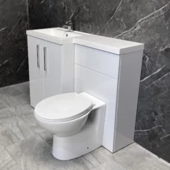 Arno 1100mm L Shape Vanity Sink + Toilet Suite With Black Handles – Left Hand -Comparethebathroom Shop Arno L Shape Vanity Set Std Pan Side KIT1003 A LH