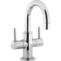 Metro Mini Chrome Curved Swivel Spout Dual Lever Bathroom Basin Mono Mixer Tap