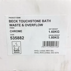 Ex-Bathstore Beck Touchstone Exposed Unslotted Bath Waste With Overflow Chrome -Comparethebathroom Shop Beck Touchstone Unslotted Bath Waste Overflow 535882 Box jpg webp