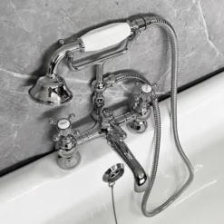 Cammie Bath Shower Mixer Tap Inc Handset Traditional Style Chrome & White 11 Cammie Bath Shower Mixer Tap Inc Handset Traditional Style Chrome & White -Comparethebathroom Shop Cammi BSM Tap UKBF 07031 Above