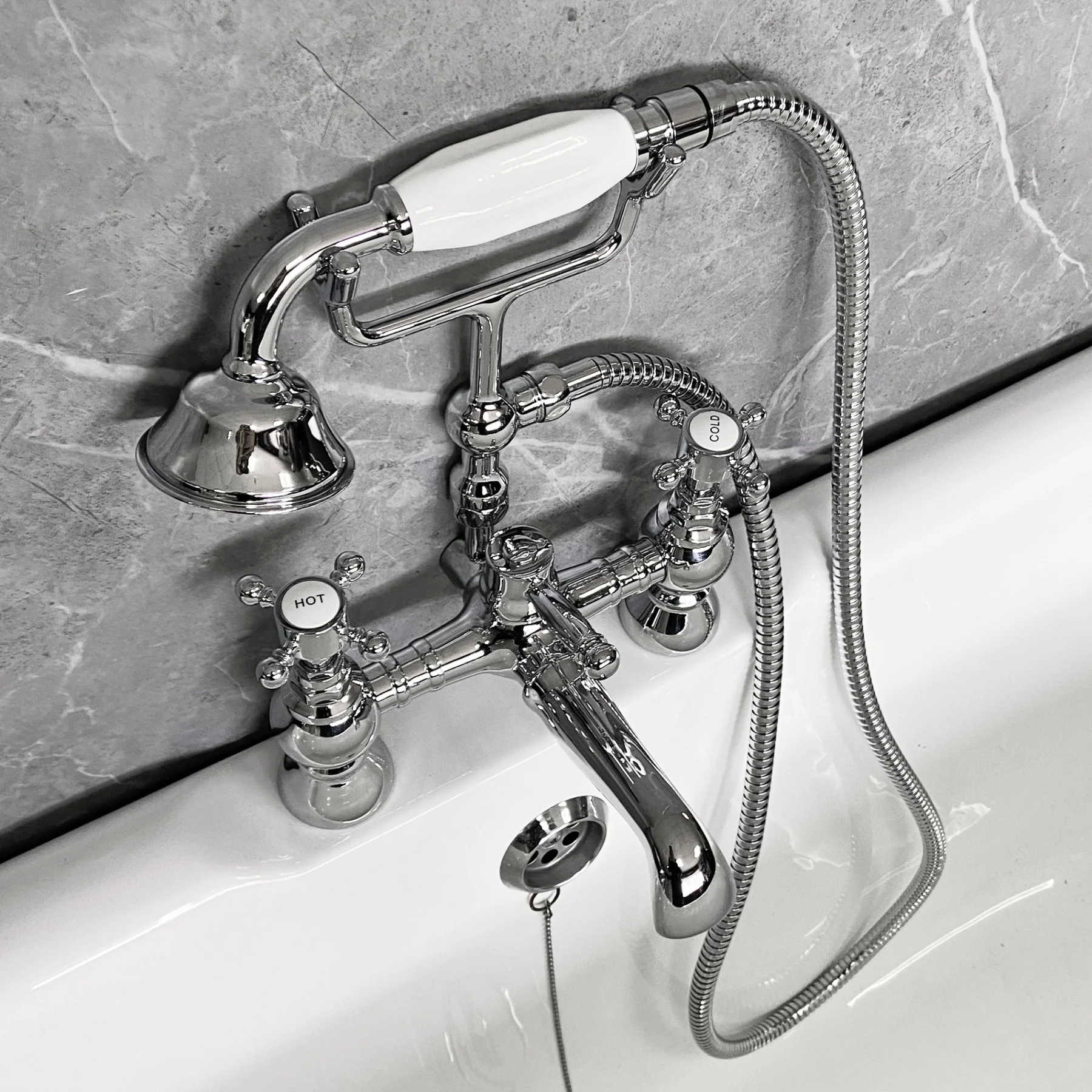 Cammie Bath Shower Mixer Tap Inc Handset Traditional Style Chrome & White 7 Cammie Bath Shower Mixer Tap Inc Handset Traditional Style Chrome & White - Image 5