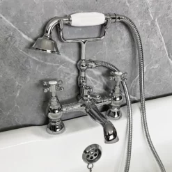 Cammie Bath Shower Mixer Tap Inc Handset Traditional Style Chrome & White 10 Cammie Bath Shower Mixer Tap Inc Handset Traditional Style Chrome & White -Comparethebathroom Shop Cammi BSM Tap UKBF 07031 Low