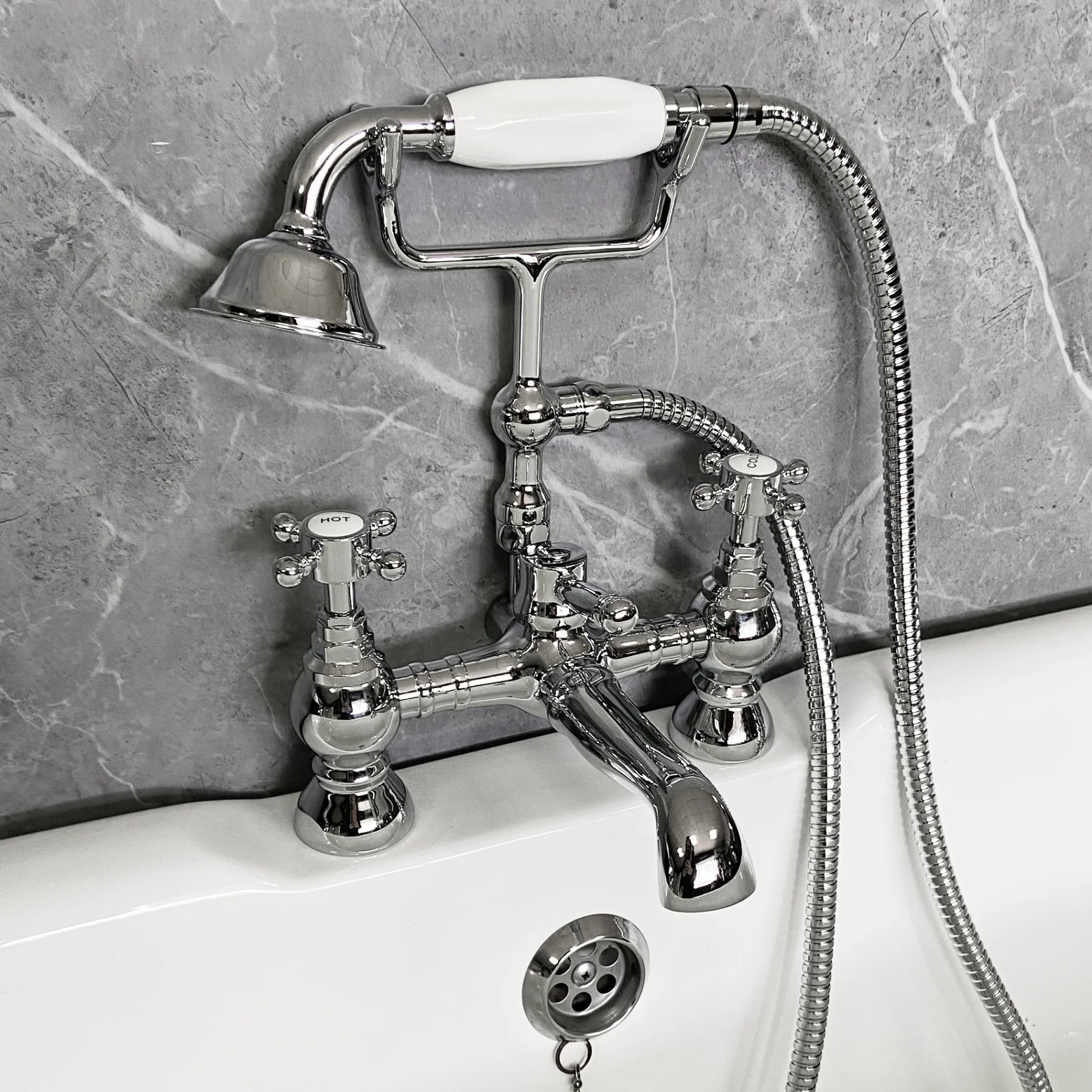 Cammie Bath Shower Mixer Tap Inc Handset Traditional Style Chrome & White 6 Cammie Bath Shower Mixer Tap Inc Handset Traditional Style Chrome & White - Image 4