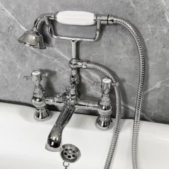 Cammie Bath Shower Mixer Tap Inc Handset Traditional Style Chrome & White
