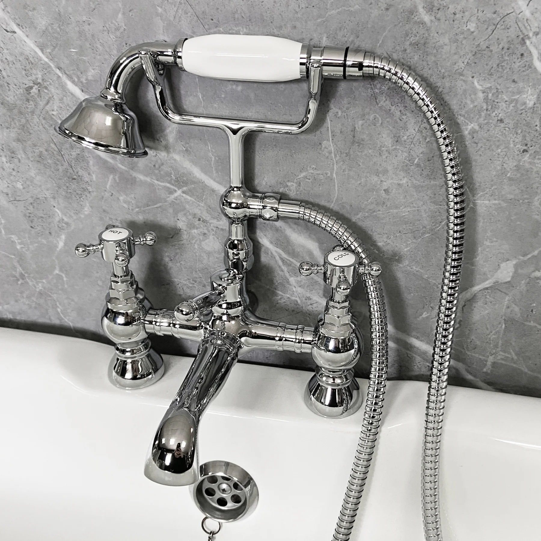 Cammie Bath Shower Mixer Tap Inc Handset Traditional Style Chrome & White 3 Cammie Bath Shower Mixer Tap Inc Handset Traditional Style Chrome & White