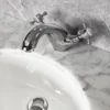 Cammie Traditional Cross Head Basin Mono Mixer Tap Chrome & White -Comparethebathroom Shop Cammi Basin Mono Tap UKBF 07032W Side