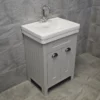 Chichester 600 Bathroom Vanity Unit In Light Grey Oak With Ceramic Basin -Comparethebathroom Shop Chichester 600 1TH Side jpg webp