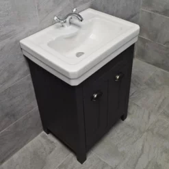 Chichester 600 Or 700mm Bathroom Vanity Unit Dark Grey 1 Tap Hole Ceramic Basin