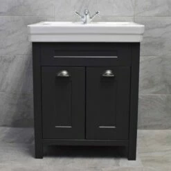 Chichester 600 Or 700mm Bathroom Vanity Unit Dark Grey 1 Tap Hole Ceramic Basin 14 Chichester 600 Or 700mm Bathroom Vanity Unit Dark Grey 1 Tap Hole Ceramic Basin -Comparethebathroom Shop Chichester Dark Grey 700 1TH Front
