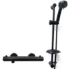 Myra Matt Black Round Thermostatic Bathroom Shower Valve & Slide Rail Kit -Comparethebathroom Shop Combo kit jpg webp