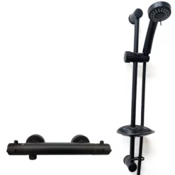 Myra Matt Black Round Thermostatic Bathroom Shower Valve & Slide Rail Kit