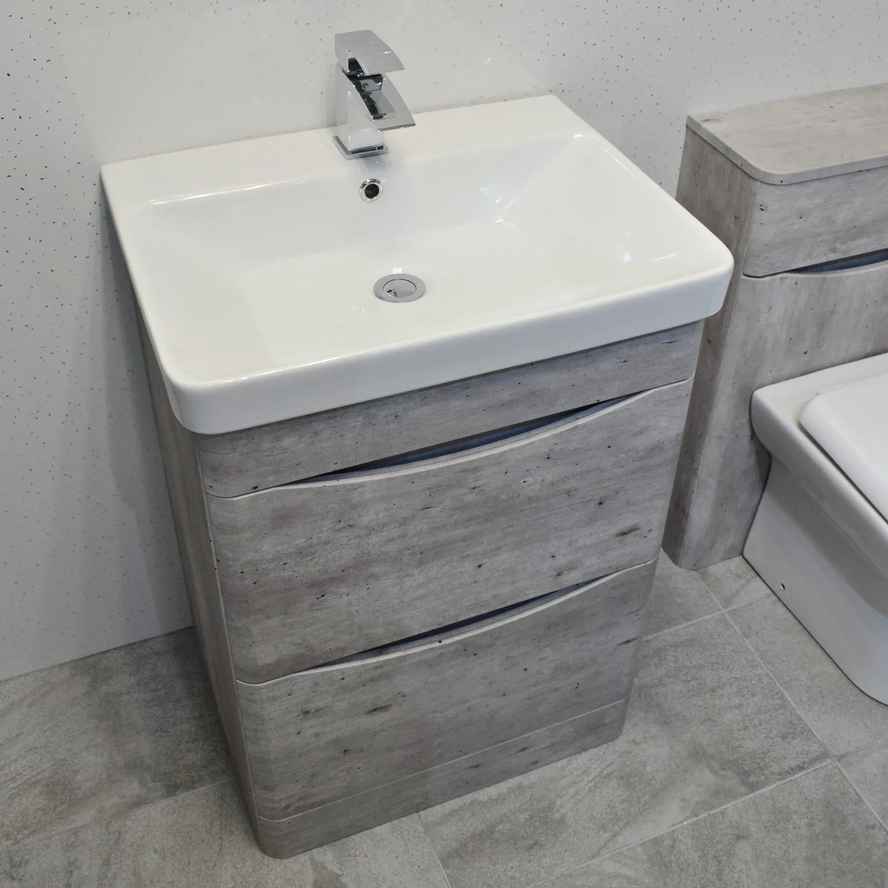 Aegean Bathroom Light Concrete Grey Vanity Unit Furniture 600mm Basin Sink 4 Aegean Bathroom Light Concrete Grey Vanity Unit Furniture 600mm Basin Sink - Image 2