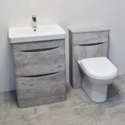 Aegean Light Concrete Grey Bathroom Furniture Set 600mm Basin Unit + Toilet