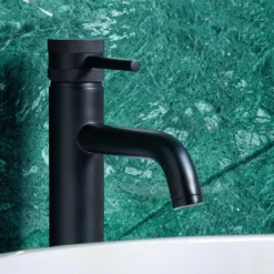 Core Matt Black Modern Round Style Tall Mono Basin Mixer Bathroom Tap -Comparethebathroom Shop Core NU 005 2 jpg webp