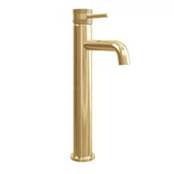 Core Brushed Brass Modern Round Style Tall Mono Basin Mixer Bathroom Tap