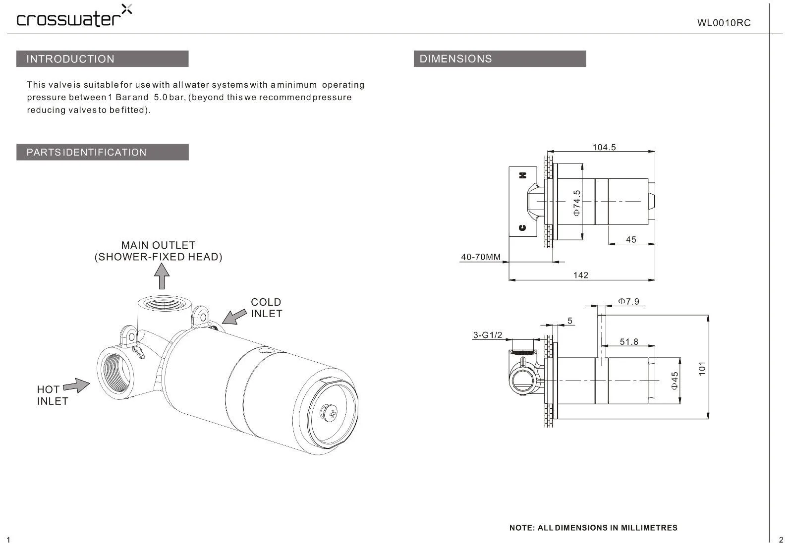 Crosswater Contemporary Thermostatic Concealed Shower Valve Brushed Steel Finish 6 Crosswater Contemporary Thermostatic Concealed Shower Valve Brushed Steel Finish - Image 4
