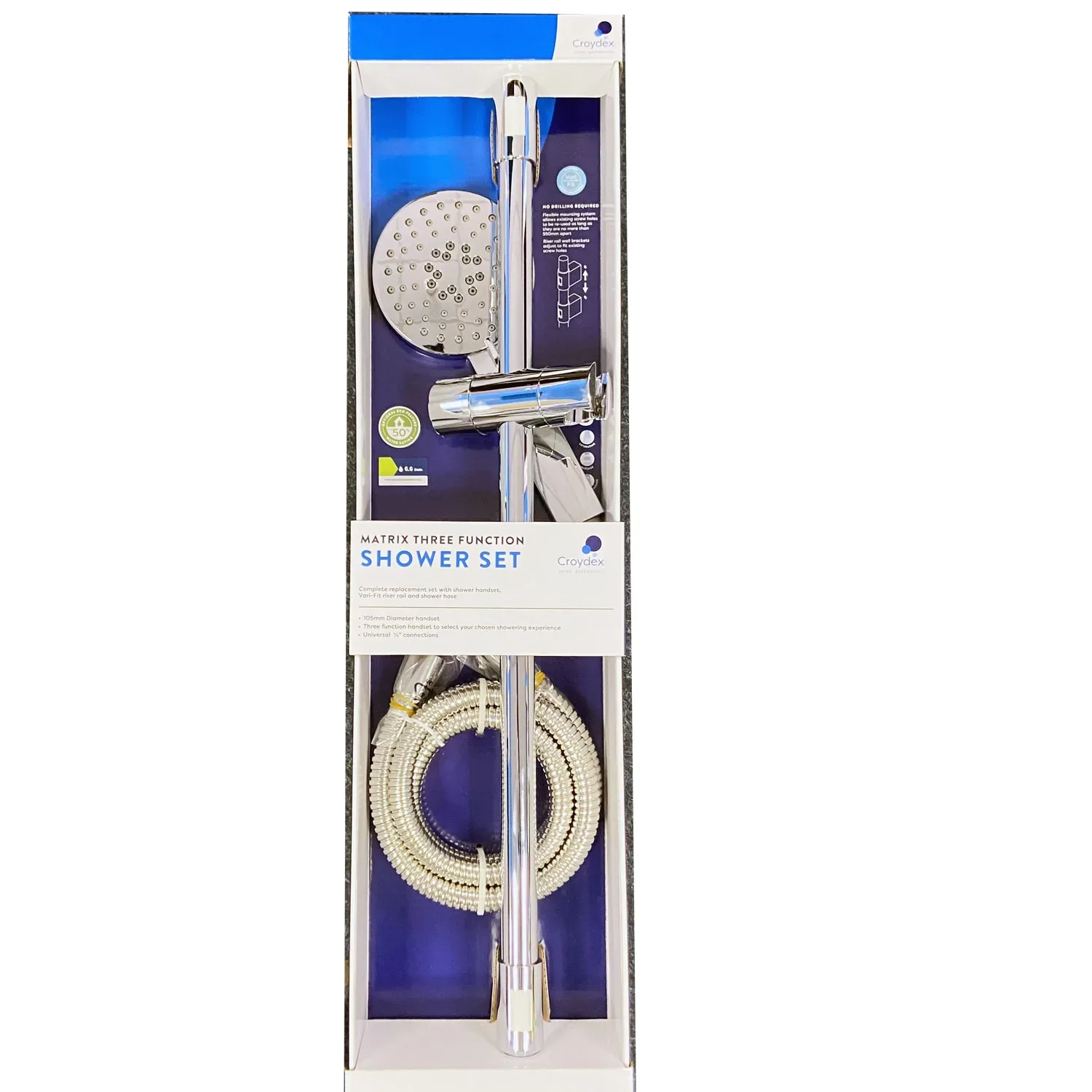 Croydex Matrix 3 Function Shower Set Inc Shower Head + Adjustable Riser Rail 4 Croydex Matrix 3 Function Shower Set Inc Shower Head + Adjustable Riser Rail - Image 2