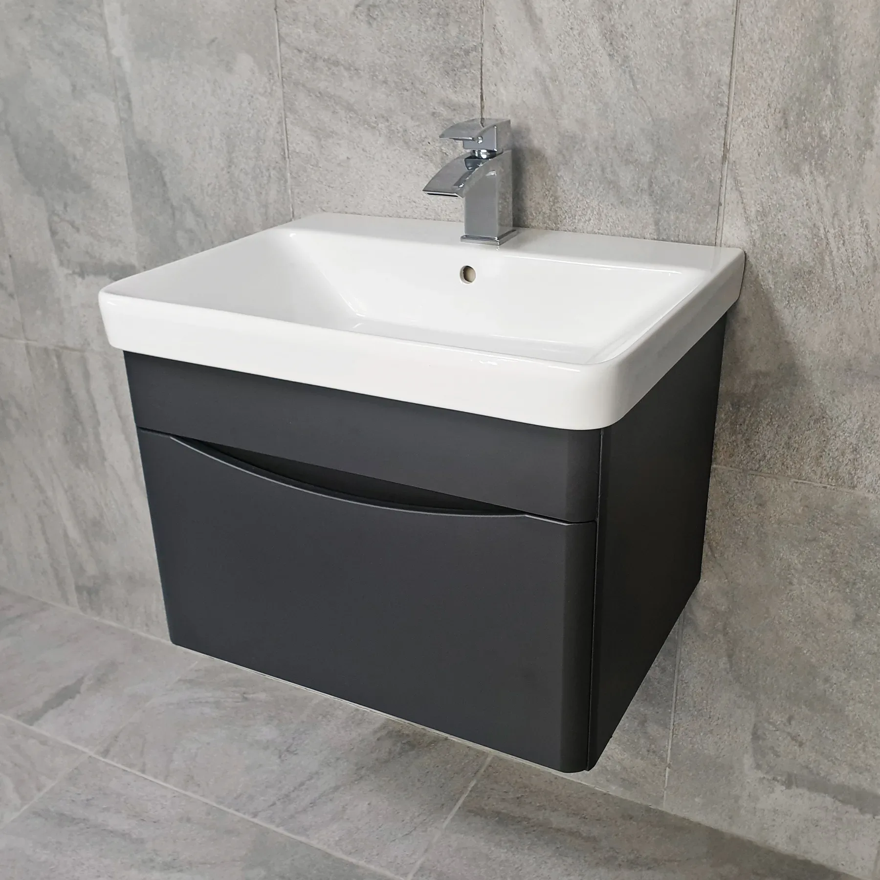 Aegean Wall Hung Vanity Basin Sink Unit – Matt Dark Grey 3 Aegean Wall Hung Vanity Basin Sink Unit – Matt Dark Grey