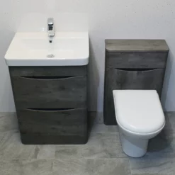 Aegean Dark Concrete Grey Bathroom Furniture Set 600mm Basin Unit + Toilet