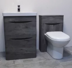 Aegean Dark Concrete Grey Bathroom Furniture Set 600mm Basin Unit + Toilet -Comparethebathroom Shop Dark Concrete Vanity Set KIT672 2 Comp Jun 18 jpg webp