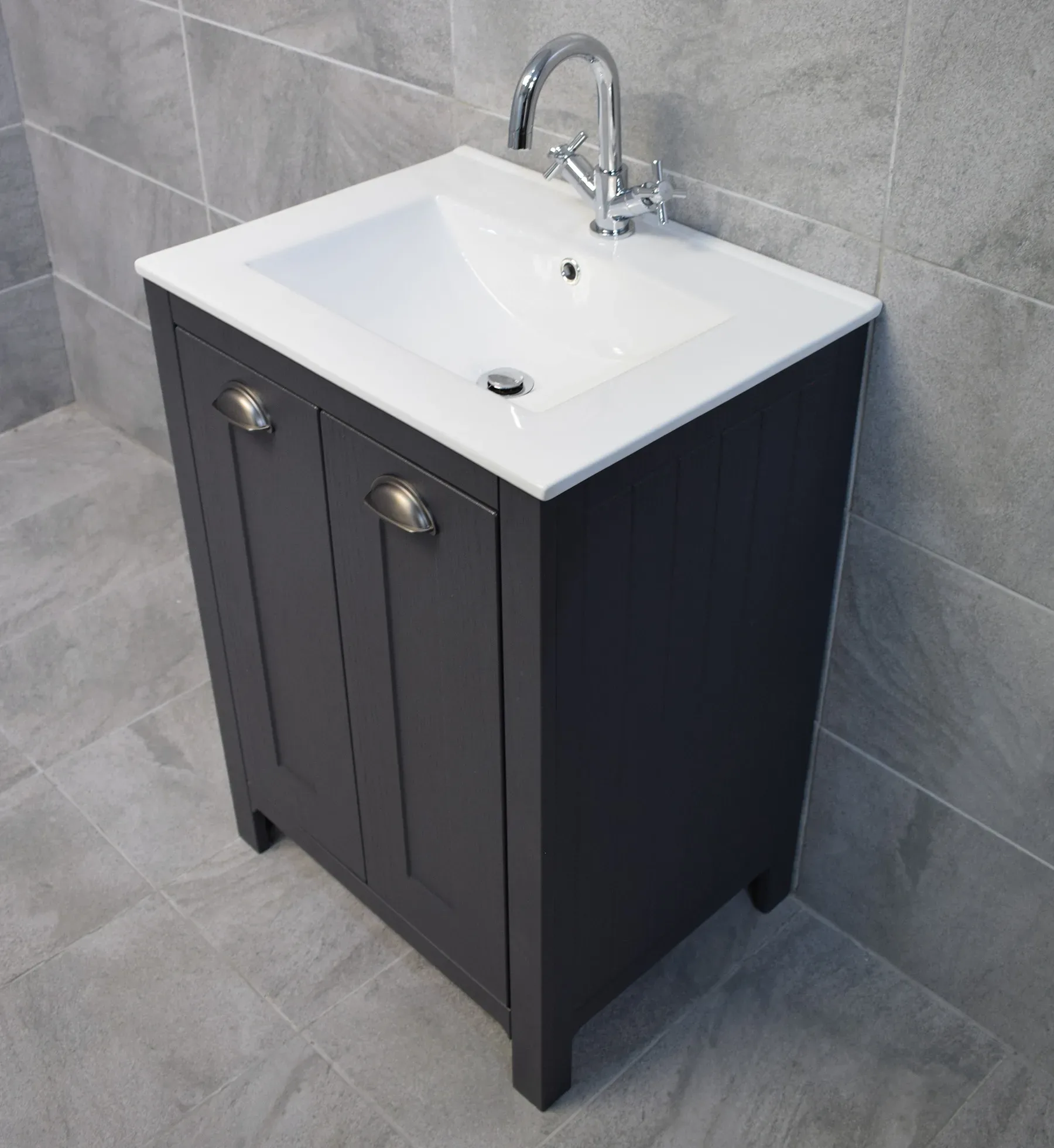 Derby Vanity Sink Basin Storage Unit + Toilet Bathroom Suite – Dark Grey 8 Derby Vanity Sink Basin Storage Unit + Toilet Bathroom Suite – Dark Grey - Image 6
