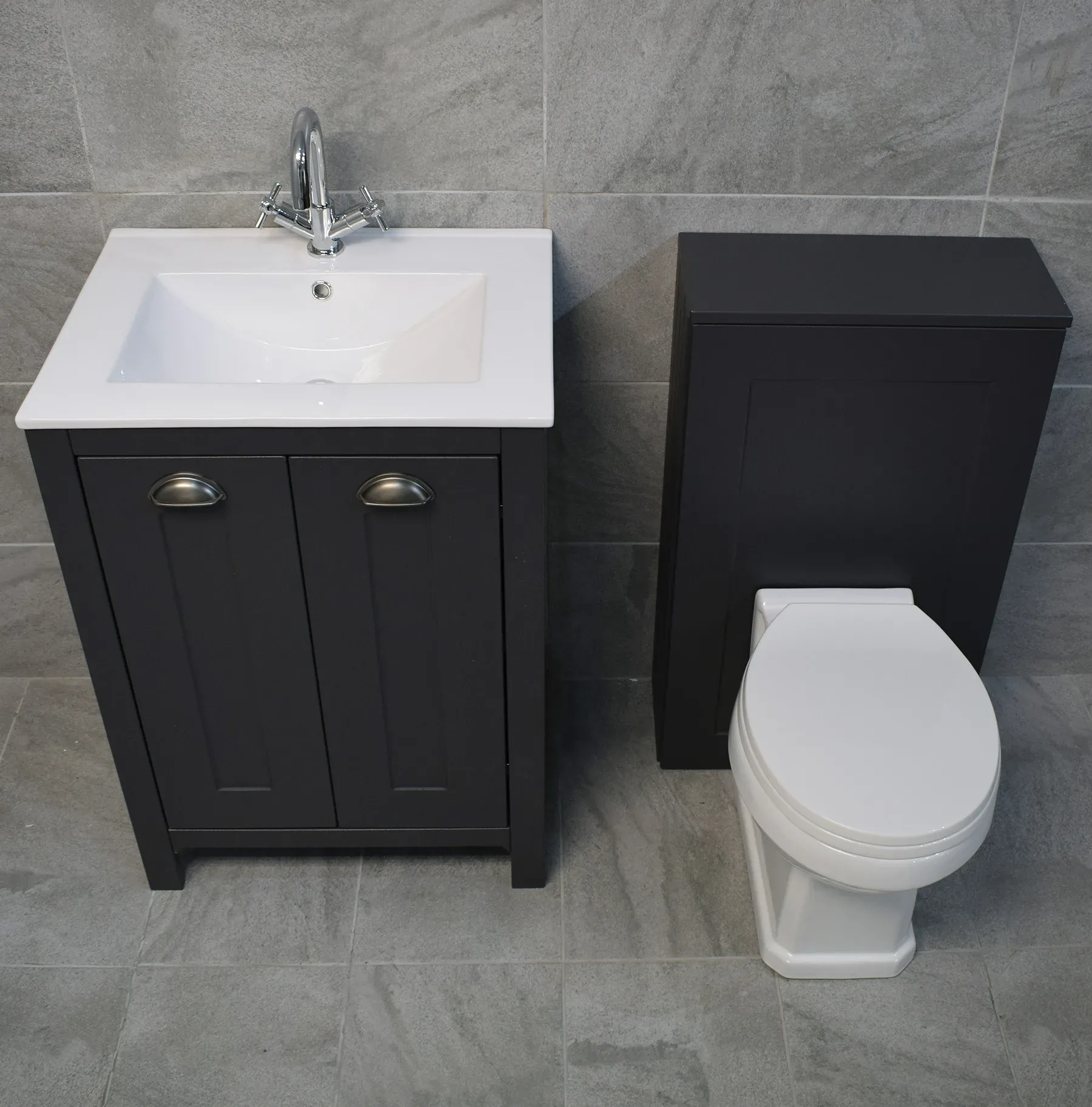 Derby Vanity Sink Basin Storage Unit + Toilet Bathroom Suite – Dark Grey 4 Derby Vanity Sink Basin Storage Unit + Toilet Bathroom Suite – Dark Grey - Image 2