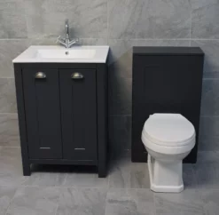 Derby Vanity Sink Basin Storage Unit + Toilet Bathroom Suite – Dark Grey
