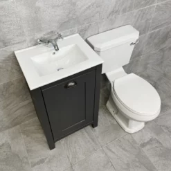 Derby Traditional Dark Grey Vanity Unit + Carlton Toilet Set Cloakroom Suite -Comparethebathroom Shop Derby 500 DGO Carlton White Seat Basin jpg webp