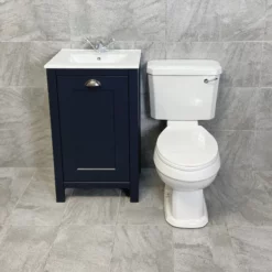 Derby Traditional Indigo Oak Vanity Unit + Carlton Toilet Set Cloakroom Suite