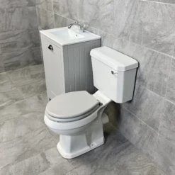 Derby Traditional Light Grey Vanity Unit + Carlton Toilet Set Cloakroom Suite -Comparethebathroom Shop Derby 500 LGO Carlton Colour Seat Side jpg webp