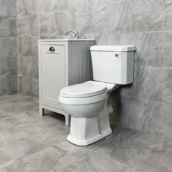 Derby Traditional Light Grey Vanity Unit + Carlton Toilet Set Cloakroom Suite -Comparethebathroom Shop Derby 500 LGO Carlton White Seat Side jpg webp